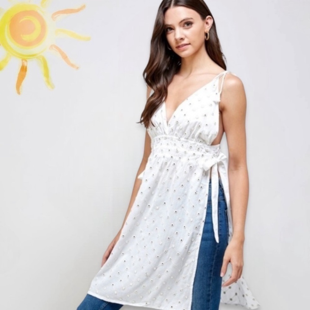 bohemian embroidered open side backless Tunic